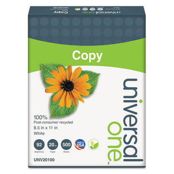 Universal® 100% Recycled Copy Paper, 92 Bright, 20lb, 8.5 X 11, White, 500 Sheets-ream, 10 Reams-carton freeshipping - TVN Wholesale